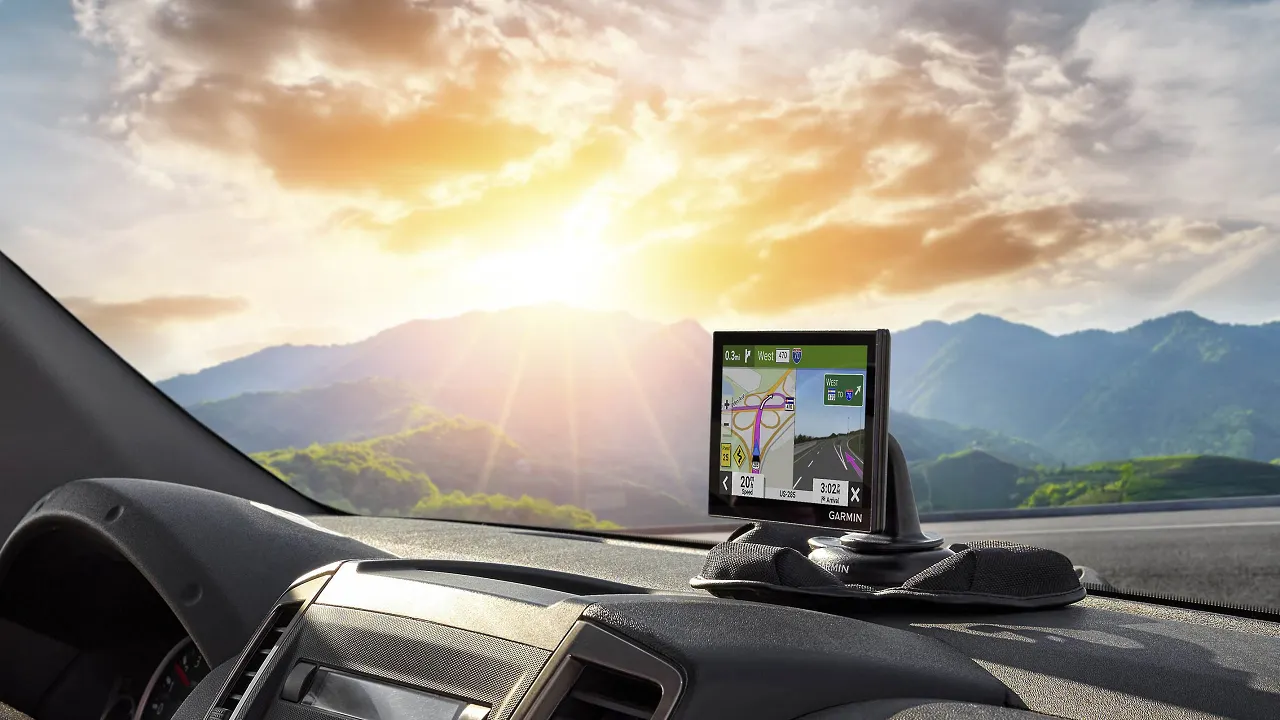 Navigation screen mounted on a car dashboard