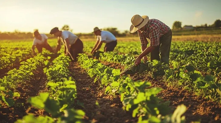 Farmers working together in a field