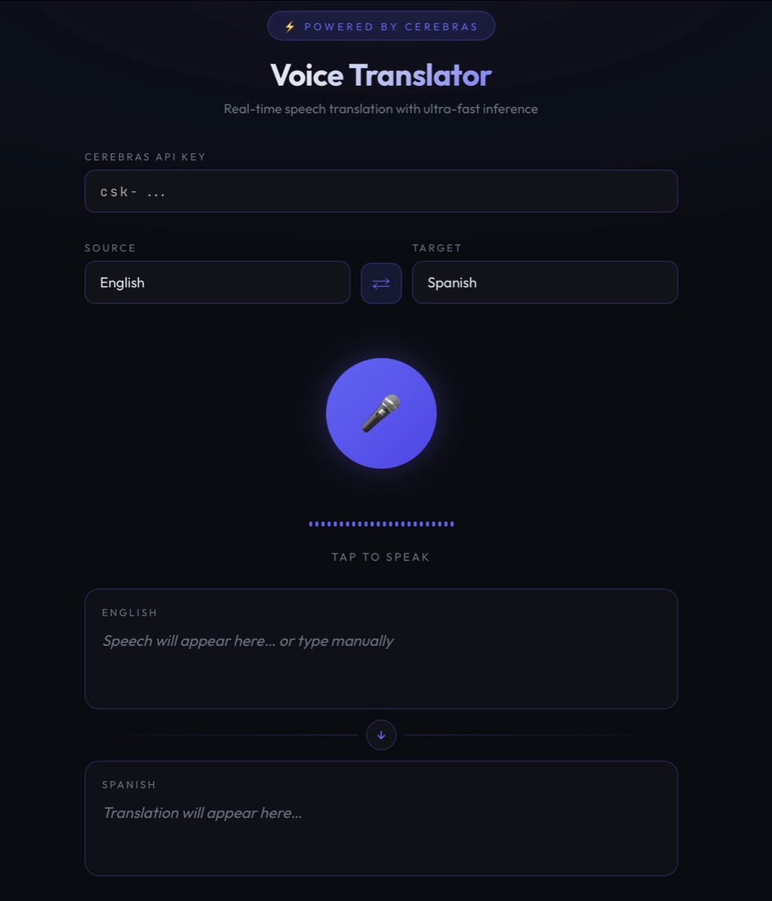 Frontline AI voice translation interface powered by Cerebras